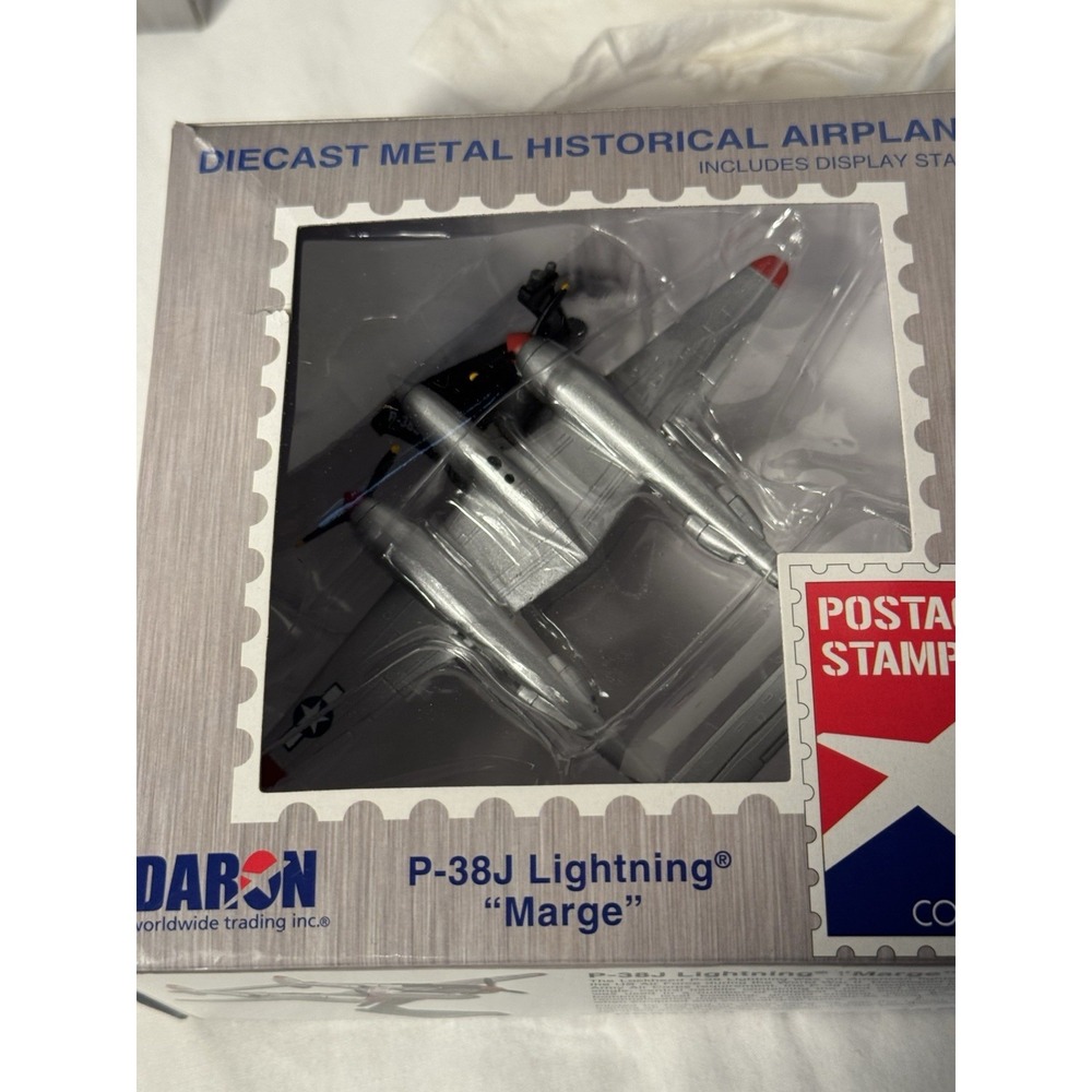 Daron Postage Stamp P-38J "Lightning Marge" Diecast Plane with Stand 2019